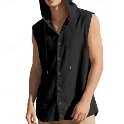 Men's Tank Top Vest Top Undershirt Sleeveless Shirt Sleeveless Hooded Summer Plain Fashion Designer Basic Buttons Vacation Street Going out Black White Yellow Top Tee for Men