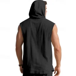 Men's Tank Top Vest Top Undershirt Sleeveless Shirt Sleeveless Hooded Summer Plain Fashion Designer Basic Buttons Vacation Street Going out Black White Yellow Top Tee for Men