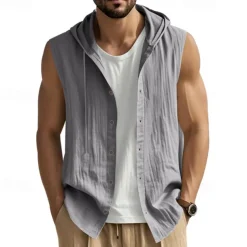 Men's Tank Top Vest Top Undershirt Sleeveless Shirt Sleeveless Hooded Summer Plain Fashion Designer Basic Buttons Vacation Street Going out Black White Yellow Top Tee for Men