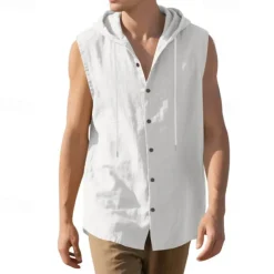 Men's Tank Top Vest Top Undershirt Sleeveless Shirt Sleeveless Hooded Summer Plain Fashion Designer Basic Buttons Vacation Street Going out Black White Yellow Top Tee for Men