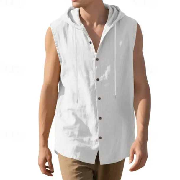 Men's Tank Top Vest Top Undershirt Sleeveless Shirt Sleeveless Hooded Summer Plain Fashion Designer Basic Buttons Vacation Street Going out Black White Yellow Top Tee for Men