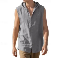 Men's Tank Top Vest Top Undershirt Sleeveless Shirt Sleeveless Hooded Summer Plain Fashion Designer Basic Buttons Vacation Street Going out Black White Yellow Top Tee for Men