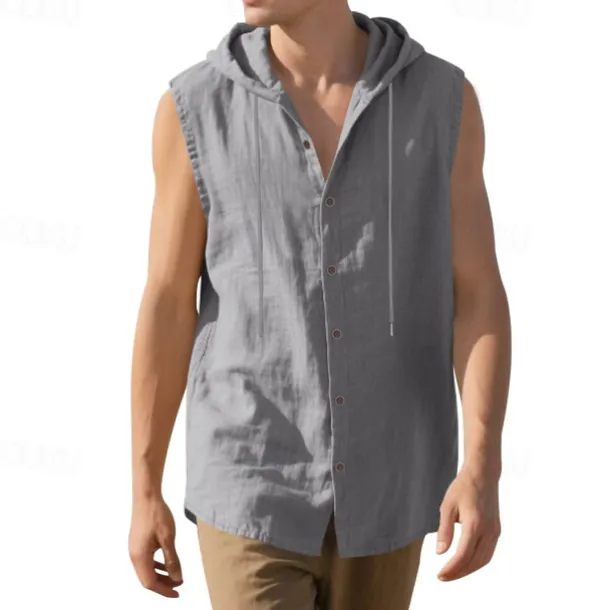 Men's Tank Top Vest Top Undershirt Sleeveless Shirt Sleeveless Hooded Summer Plain Fashion Designer Basic Buttons Vacation Street Going out Black White Yellow Top Tee for Men