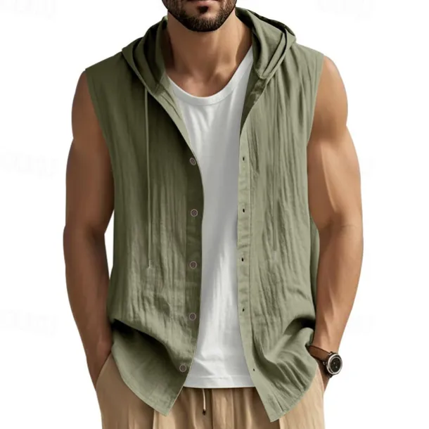 Men's Tank Top Vest Top Undershirt Sleeveless Shirt Sleeveless Hooded Summer Plain Fashion Designer Basic Buttons Vacation Street Going out Black White Yellow Top Tee for Men