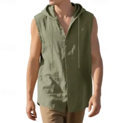 Men's Tank Top Vest Top Undershirt Sleeveless Shirt Sleeveless Hooded Summer Plain Fashion Designer Basic Buttons Vacation Street Going out Black White Yellow Top Tee for Men