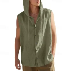 Men's Tank Top Vest Top Undershirt Sleeveless Shirt Sleeveless Hooded Summer Plain Fashion Designer Basic Buttons Vacation Street Going out Black White Yellow Top Tee for Men