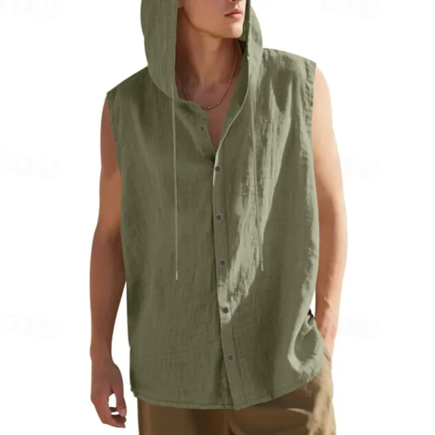 Men's Tank Top Vest Top Undershirt Sleeveless Shirt Sleeveless Hooded Summer Plain Fashion Designer Basic Buttons Vacation Street Going out Black White Yellow Top Tee for Men