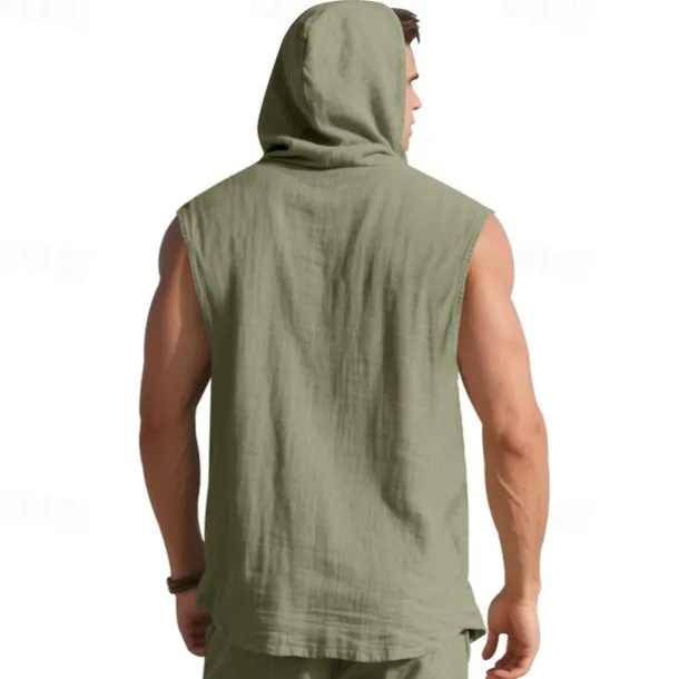 Men's Tank Top Vest Top Undershirt Sleeveless Shirt Sleeveless Hooded Summer Plain Fashion Designer Basic Buttons Vacation Street Going out Black White Yellow Top Tee for Men