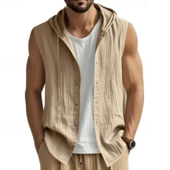 Men's Tank Top Vest Top Undershirt Sleeveless Shirt Sleeveless Hooded Summer Plain Fashion Designer Basic Buttons Vacation Street Going out Black White Yellow Top Tee for Men