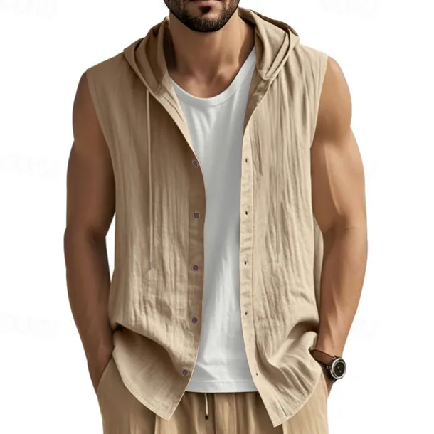 Men's Tank Top Vest Top Undershirt Sleeveless Shirt Sleeveless Hooded Summer Plain Fashion Designer Basic Buttons Vacation Street Going out Black White Yellow Top Tee for Men