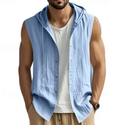 Men's Tank Top Vest Top Undershirt Sleeveless Shirt Sleeveless Hooded Summer Plain Fashion Designer Basic Buttons Vacation Street Going out Black White Yellow Top Tee for Men