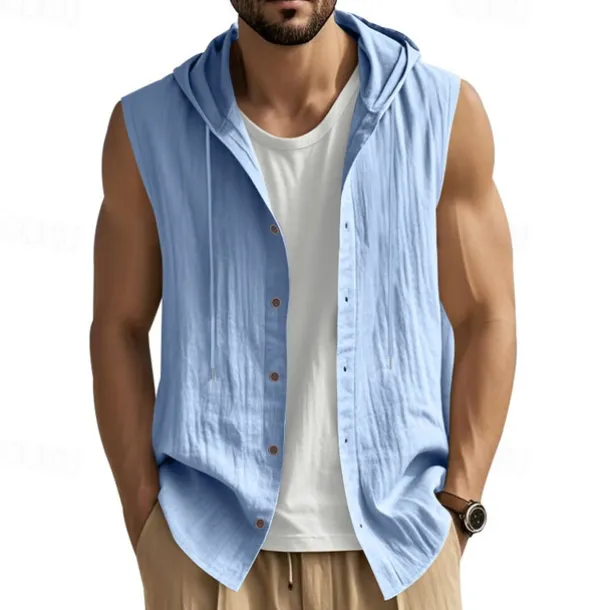 Men's Tank Top Vest Top Undershirt Sleeveless Shirt Sleeveless Hooded Summer Plain Fashion Designer Basic Buttons Vacation Street Going out Black White Yellow Top Tee for Men