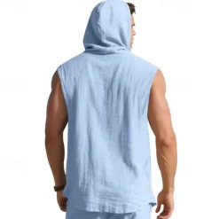 Men's Tank Top Vest Top Undershirt Sleeveless Shirt Sleeveless Hooded Summer Plain Fashion Designer Basic Buttons Vacation Street Going out Black White Yellow Top Tee for Men