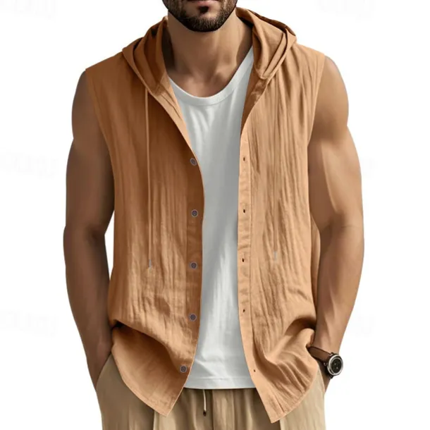 Men's Tank Top Vest Top Undershirt Sleeveless Shirt Sleeveless Hooded Summer Plain Fashion Designer Basic Buttons Vacation Street Going out Black White Yellow Top Tee for Men