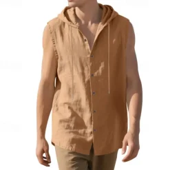 Men's Tank Top Vest Top Undershirt Sleeveless Shirt Sleeveless Hooded Summer Plain Fashion Designer Basic Buttons Vacation Street Going out Black White Yellow Top Tee for Men