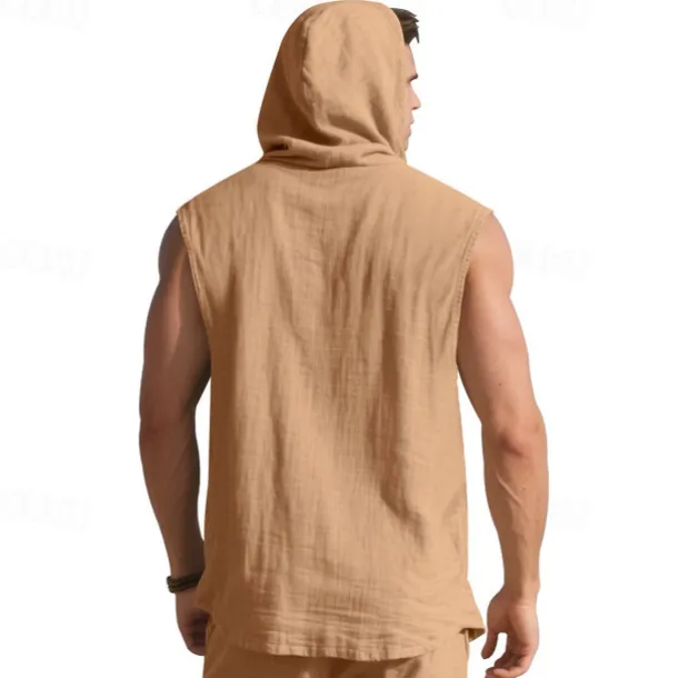 Men's Tank Top Vest Top Undershirt Sleeveless Shirt Sleeveless Hooded Summer Plain Fashion Designer Basic Buttons Vacation Street Going out Black White Yellow Top Tee for Men