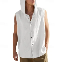 Men's Tank Top Vest Top Undershirt Sleeveless Shirt Sleeveless Hooded Summer Plain Fashion Designer Basic Buttons Vacation Street Going out Black White Yellow Top Tee for Men