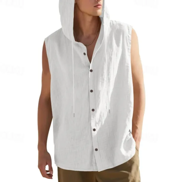Men's Tank Top Vest Top Undershirt Sleeveless Shirt Sleeveless Hooded Summer Plain Fashion Designer Basic Buttons Vacation Street Going out Black White Yellow Top Tee for Men