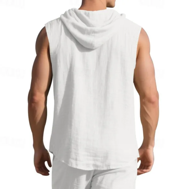 Men's Tank Top Vest Top Undershirt Sleeveless Shirt Sleeveless Hooded Summer Plain Fashion Designer Basic Buttons Vacation Street Going out Black White Yellow Top Tee for Men