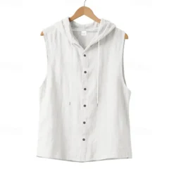 Men's Tank Top Vest Top Undershirt Sleeveless Shirt Sleeveless Hooded Summer Plain Fashion Designer Basic Buttons Vacation Street Going out Black White Yellow Top Tee for Men