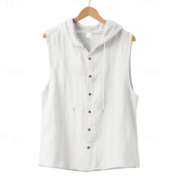 Men's Tank Top Vest Top Undershirt Sleeveless Shirt Sleeveless Hooded Summer Plain Fashion Designer Basic Buttons Vacation Street Going out Black White Yellow Top Tee for Men