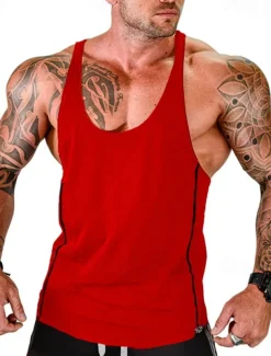 Men's Tank Top Vest Top Undershirt Sleeveless Shirt Sleeveless U Neck Summer Color Block Fashion Designer Basic Vacation Street Going out Black White Red Top Tee for Men