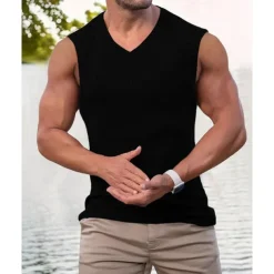 Men's Tank Top Vest Top Undershirt Sleeveless Shirt Sleeveless V Neck Summer Plain Fashion Designer Vacation Street Going out Black Pink Green Top Tee for Men
