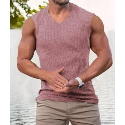 Men's Tank Top Vest Top Undershirt Sleeveless Shirt Sleeveless V Neck Summer Plain Fashion Designer Vacation Street Going out Black Pink Green Top Tee for Men