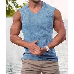 Men's Tank Top Vest Top Undershirt Sleeveless Shirt Sleeveless V Neck Summer Plain Fashion Designer Vacation Street Going out Black Pink Green Top Tee for Men