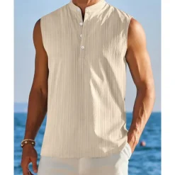 Men's Tank Top Vest Top Undershirt Sleeveless Shirt Sleeveless Standing Collar Summer Plain Fashion Designer Vacation Street Going out Black White Red Top Tee for Men