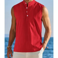 Men's Tank Top Vest Top Undershirt Sleeveless Shirt Sleeveless Standing Collar Summer Plain Fashion Designer Vacation Street Going out Black White Red Top Tee for Men