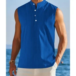 Men's Tank Top Vest Top Undershirt Sleeveless Shirt Sleeveless Standing Collar Summer Plain Fashion Designer Vacation Street Going out Black White Red Top Tee for Men