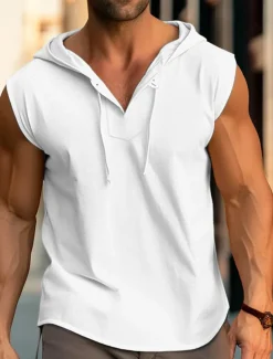 Men's Tank Top Vest Top Undershirt Sleeveless Shirt Sleeveless Hooded Summer Plain Fashion Designer Muscle Outdoor Going out Gym Black White Yellow Top Tee for Men