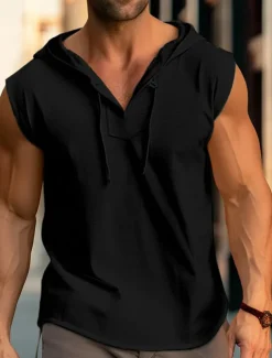 Men's Tank Top Vest Top Undershirt Sleeveless Shirt Sleeveless Hooded Summer Plain Fashion Designer Muscle Outdoor Going out Gym Black White Yellow Top Tee for Men
