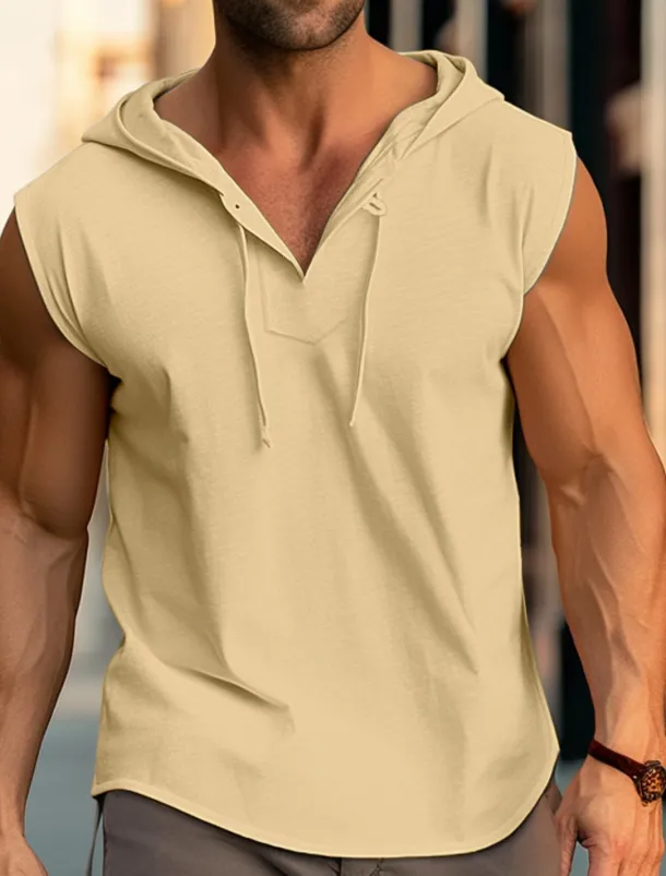 Men's Tank Top Vest Top Undershirt Sleeveless Shirt Sleeveless Hooded Summer Plain Fashion Designer Muscle Outdoor Going out Gym Black White Yellow Top Tee for Men