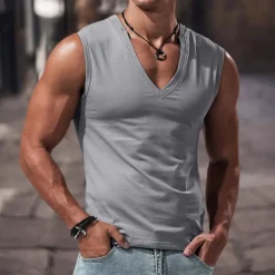 Men's Tank Top Vest Undershirt Sleeveless Shirt Sleeveless V Neck Summer Plain Fashion Classic Comfortable Street Casual Sports Black White Royal Blue Top Tee for Men