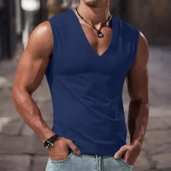 Men's Tank Top Vest Undershirt Sleeveless Shirt Sleeveless V Neck Summer Plain Fashion Classic Comfortable Street Casual Sports Black White Royal Blue Top Tee for Men