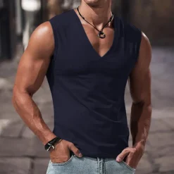 Men's Tank Top Vest Undershirt Sleeveless Shirt Sleeveless V Neck Summer Plain Fashion Classic Comfortable Street Casual Sports Black White Royal Blue Top Tee for Men