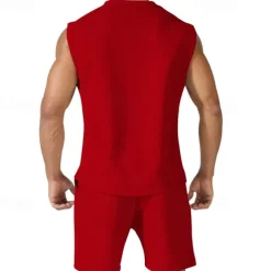 Men's Tank T-shirt Suits Undershirt 2 Pieces Outfits Short Sleeve Crewneck Summer Plain Fashion Casual 2 Piece Vacation Daily Wear Going out Black White Red Top Tee for Men