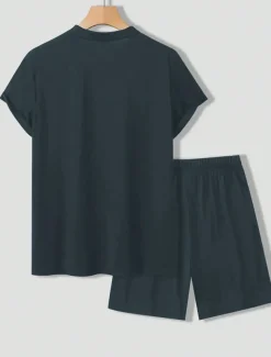 Men's Tee & Drawstring Waist Shorts 2 Pieces Outfits Short Sleeve Crewneck Summer Color Block Striped Fashion Sport Casual 2 Piece Vacation Casual Daily Wear Black Wine Green Top Tee for Men