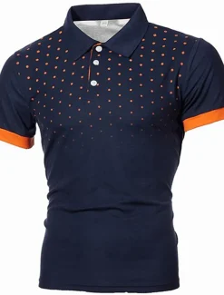Men's Tennis Shirt Polo Shirt Work Business Collar Polo Collar Short Sleeve Streetwear Basic Graphic Polka Dot Print Regular Fit Black White Wine Navy Blue Blue Orange Tennis Shirt
