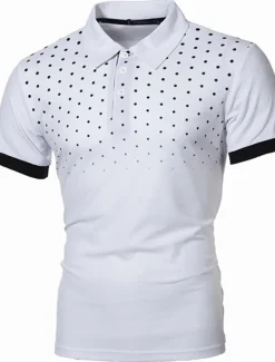 Men's Tennis Shirt Polo Shirt Work Business Collar Polo Collar Short Sleeve Streetwear Basic Graphic Polka Dot Print Regular Fit Black White Wine Navy Blue Blue Orange Tennis Shirt