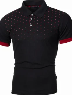Men's Tennis Shirt Polo Shirt Work Business Collar Polo Collar Short Sleeve Streetwear Basic Graphic Polka Dot Print Regular Fit Black White Wine Navy Blue Blue Orange Tennis Shirt