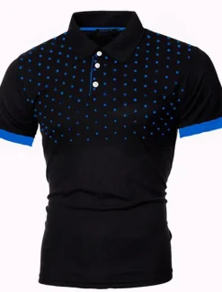 Men's Tennis Shirt Polo Shirt Work Business Collar Polo Collar Short Sleeve Streetwear Basic Graphic Polka Dot Print Regular Fit Black White Wine Navy Blue Blue Orange Tennis Shirt