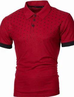 Men's Tennis Shirt Polo Shirt Work Business Collar Polo Collar Short Sleeve Streetwear Basic Graphic Polka Dot Print Regular Fit Black White Wine Navy Blue Blue Orange Tennis Shirt