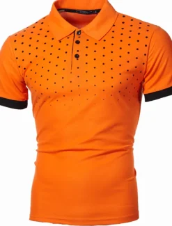 Men's Tennis Shirt Polo Shirt Work Business Collar Polo Collar Short Sleeve Streetwear Basic Graphic Polka Dot Print Regular Fit Black White Wine Navy Blue Blue Orange Tennis Shirt