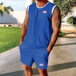 Men's Tennis Shirt Shorts and T Shirt Set Casual Sleeveless Suit Sleeveless Crew Neck Summer Color Block Gymnatics Casual 2 Piece Vacation Daily Wear Activewear Black White Green Top Tee for Men