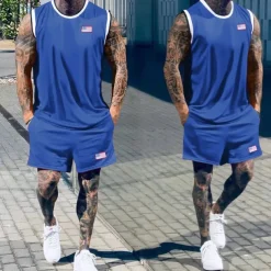 Men's Tennis Shirt Shorts and T Shirt Set Casual Sleeveless Suit Sleeveless Crew Neck Summer Color Block Gymnatics Casual 2 Piece Vacation Daily Wear Activewear Black White Green Top Tee for Men