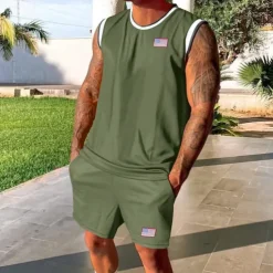 Men's Tennis Shirt Shorts and T Shirt Set Casual Sleeveless Suit Sleeveless Crew Neck Summer Color Block Gymnatics Casual 2 Piece Vacation Daily Wear Activewear Black White Green Top Tee for Men