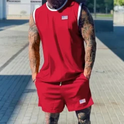 Men's Tennis Shirt Shorts and T Shirt Set Casual Sleeveless Suit Sleeveless Crew Neck Summer Color Block Gymnatics Casual 2 Piece Vacation Daily Wear Activewear Black White Green Top Tee for Men